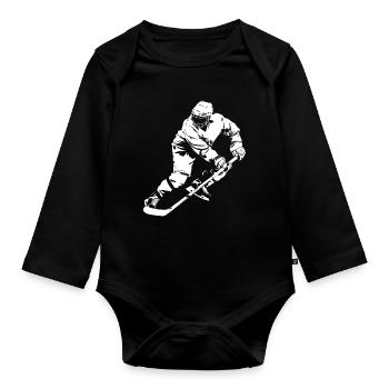 Eishockeyspieler Zeichnung - Baby Bio-Langarm-Body - Schwarz - Vorne