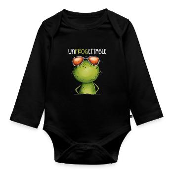 Cool frog with glasses and pun statement - Organic Longsleeve Baby Bodysuit - black - Front