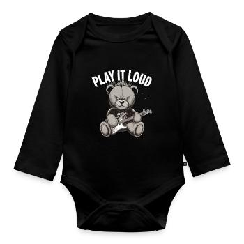 Heavy Metal Bär, Spiel Es Laut: Musikliebhaber - Baby Bio-Langarm-Body - Schwarz - Vorne