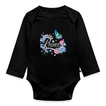 Des fleurs et des papillons pour les princesses – - Body Bébé bio manches longues - noir - Devant