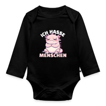 Mürischer rosa Axolotl für Tierfans - Baby Bio-Langarm-Body - Schwarz - Vorne