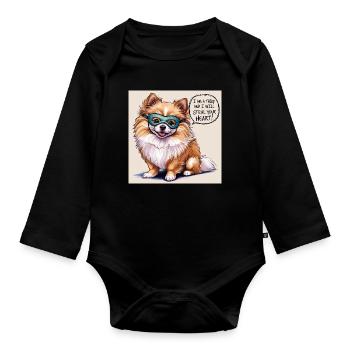 Pomeranian Dog "I am a thief" - Organic Longsleeve Baby Bodysuit - black - Front