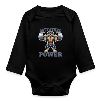 Rottweiler Power Gym Powerlifting Strength - Organic Longsleeve Baby Bodysuit - black - Front