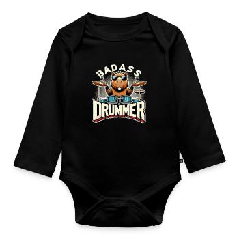 Knallharter Schlagzeuger Capybara cool Geschenk - Baby Bio-Langarm-Body - Schwarz - Vorne