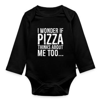 I wonder If pizza thinks about me too - Baby Bio-Langarm-Body - Schwarz - Vorne