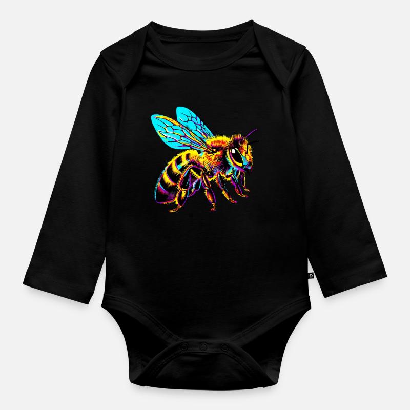 Biene - Baby Bio-Langarm-Body - Schwarz