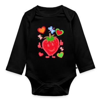 Strawberry Strawberry Kids Child Summertime - Organic Longsleeve Baby Bodysuit - black - Front