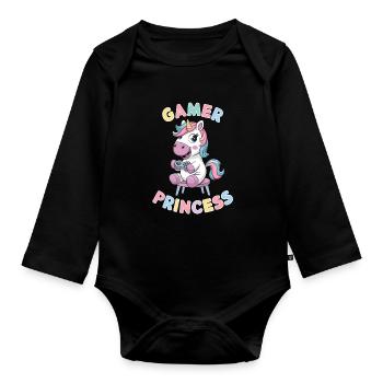 Einhorn Gamer Prinzessin Verspielt Und Fantastisch - Baby Bio-Langarm-Body - Schwarz - Vorne