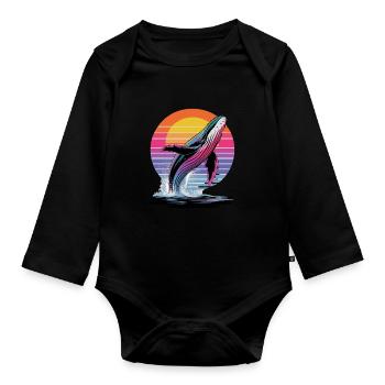 Whale at sunset in front of a colorful - Organic Longsleeve Baby Bodysuit - black - Front