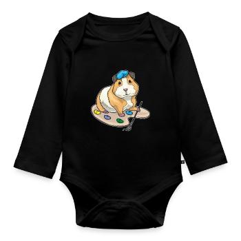 Guinea Pig Painter Brush Painting - Organic Longsleeve Baby Bodysuit - black - Front