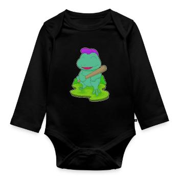 Frosch Baseball Baseballschläger - Baby Bio-Langarm-Body - Schwarz - Vorne