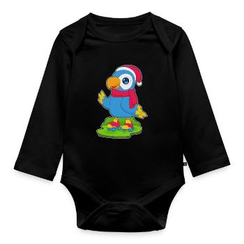 Parrot Christmas Roller Skates - Organic Longsleeve Baby Bodysuit - black - Front