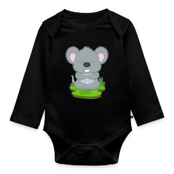 Maus Yoga Fitness Meditation - Baby Bio-Langarm-Body - Schwarz - Vorne