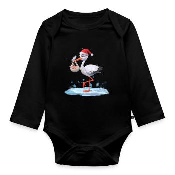 Cigogne de Noël avec naissance bébé Noël Joie - Body Bébé bio manches longues - noir - Devant