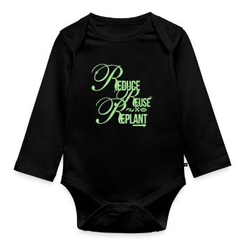 Eco Message – Reduce Reuse Replant - Organic Longsleeve Baby Bodysuit - black - Front