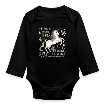 Alice in Wonderland Unicorn Quote - Believe in you - Organic Longsleeve Baby Bodysuit - black - Front