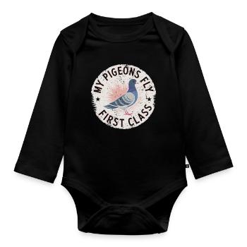 Taubenzüchter Renntauben Tauben Shirt - Baby Bio-Langarm-Body - Schwarz - Vorne