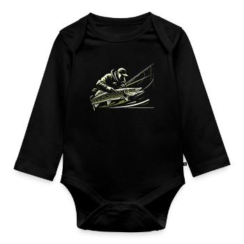 Pêche Pêcheur Brochet Poisson Géant Vert Olive Cadeau - Body Bébé bio manches longues - noir - Devant