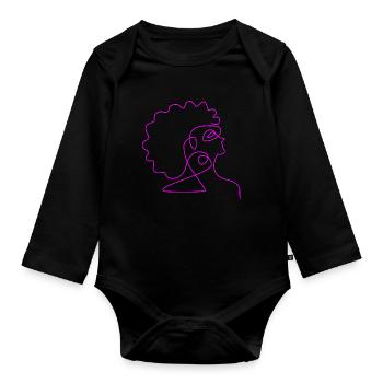 Linie Kunst Frau Afro Minimalistisch - Baby Bio-Langarm-Body - Schwarz - Vorne