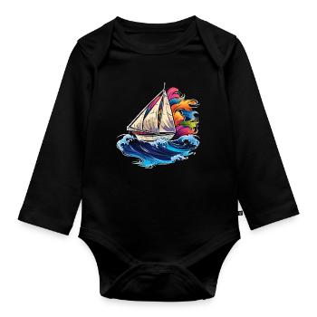 Sailing Synthwave - Organic Longsleeve Baby Bodysuit - black - Front