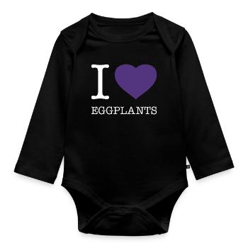 J’ADORE LES AUBERGINES - Body Bébé bio manches longues - noir - Devant