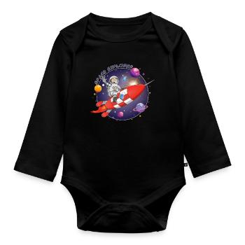 Der Astronaut und die rote Rakete im All - Baby Bio-Langarm-Body - Schwarz - Vorne