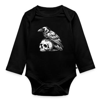 Corbeau sur crâne - Body Bébé bio manches longues - noir - Devant