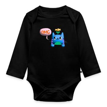 OMG Cat cute 3d bubble - Organic Longsleeve Baby Bodysuit - black - Front