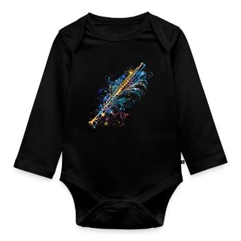 Flute Comic - Organic Longsleeve Baby Bodysuit - black - Front
