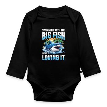 Swimming With The Big Fish And Loving It - Baby Bio-Langarm-Body - Schwarz - Vorne
