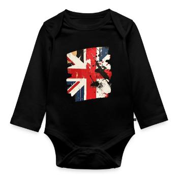 Grossbritannien Flagge England Union Jack - Baby Bio-Langarm-Body - Schwarz - Vorne