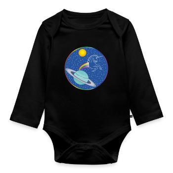 Regenbogen-Einhorn - Baby Bio-Langarm-Body - Schwarz - Vorne