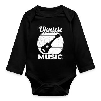 Lustige Ukulele Musik - Baby Bio-Langarm-Body - Schwarz - Vorne