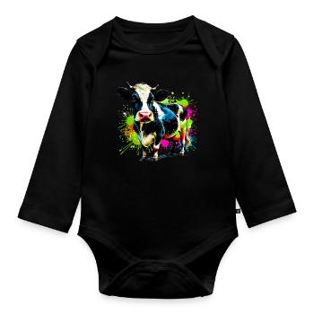 Cow - Organic Longsleeve Baby Bodysuit - black - Front