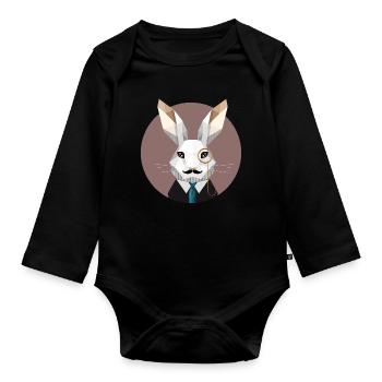 Elegant Easter Bunny with Monocle & Mustache - Organic Longsleeve Baby Bodysuit - black - Front