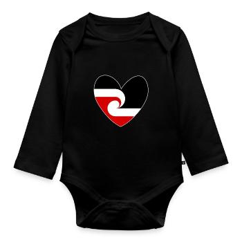 Maori Flagge Herz, Neuseeland - Baby Bio-Langarm-Body - Schwarz - Vorne
