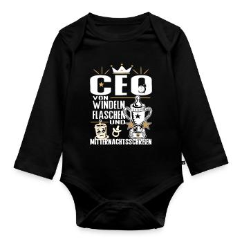 CEO von Windeln Flaschen Eltern Humor Design - Baby Bio-Langarm-Body - Schwarz - Vorne