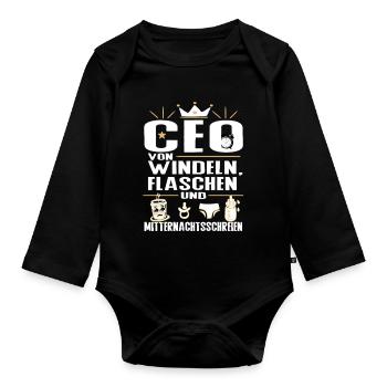 CEO von Windeln Flaschen Eltern Humor Design - Baby Bio-Langarm-Body - Schwarz - Vorne