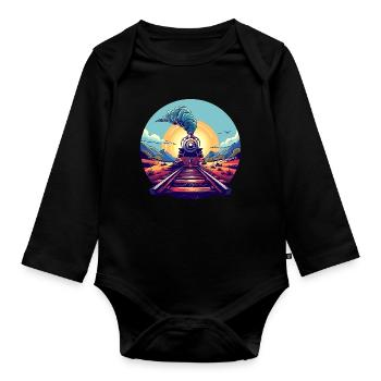 Railway Portrait - Organic Longsleeve Baby Bodysuit - black - Front