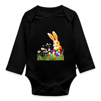 Osterhase mit bunten Eiern - Baby Bio-Langarm-Body - Schwarz - Vorne