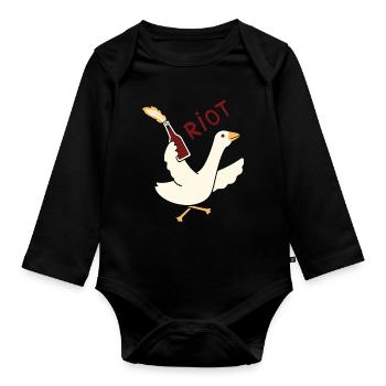 T-shirt Rioting Goose – Graphique amusant et original - Body Bébé bio manches longues - noir - Devant