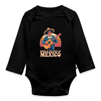 Musik Ist Die Seele Mexikos Vintage Gitarre - Baby Bio-Langarm-Body - Schwarz - Vorne