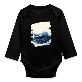 Waves and sea - Organic Longsleeve Baby Bodysuit - black - Front