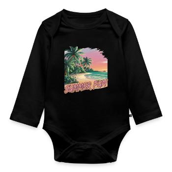 Summer Fun Beach Sunset Palm Trees - Organic Longsleeve Baby Bodysuit - black - Front
