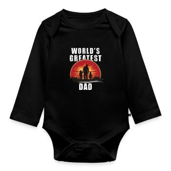 World's Greatest Dad silhouette with kids in the - Organic Longsleeve Baby Bodysuit - black - Front