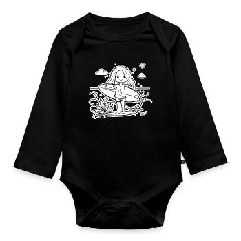 Surferin Mädchen Cartoon - Baby Bio-Langarm-Body - Schwarz - Vorne