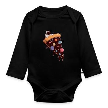 Astronaut and Galactic Pizza Adventure in the - Organic Longsleeve Baby Bodysuit - black - Front