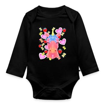 Unicorn Retro Unicorns Kids Child Baby Hearts - Organic Longsleeve Baby Bodysuit - black - Front