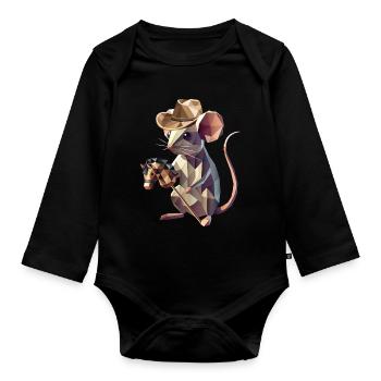 Souris de cow-boy avec cheval de loisir - Body Bébé bio manches longues - noir - Devant