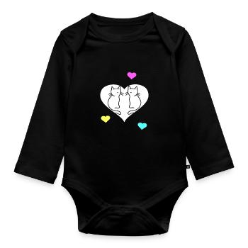 Retro Cats Cat Valentine Heart Hearts Vintage - Organic Longsleeve Baby Bodysuit - black - Front